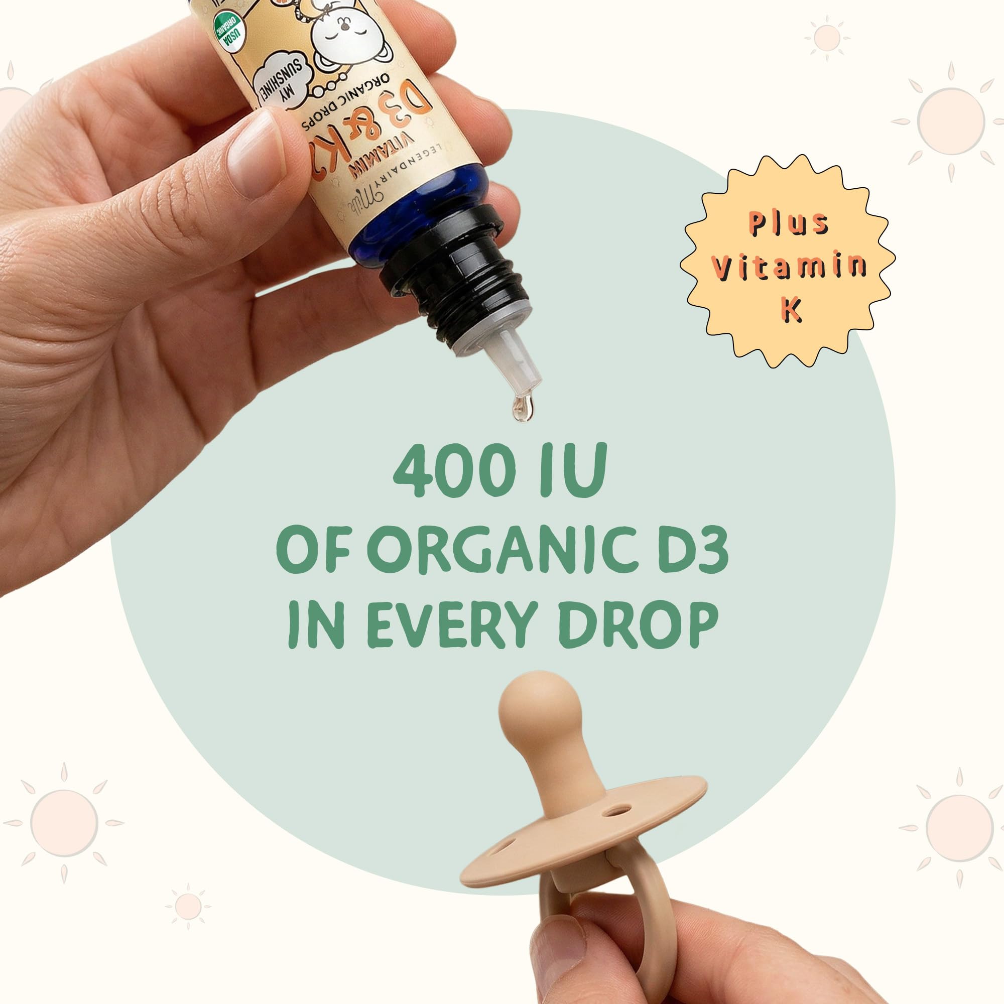 Legendairy Milk Organic Baby Vitamin D3 K2 Liquid Drops 400 IU 90 Servings — Amazon image 5