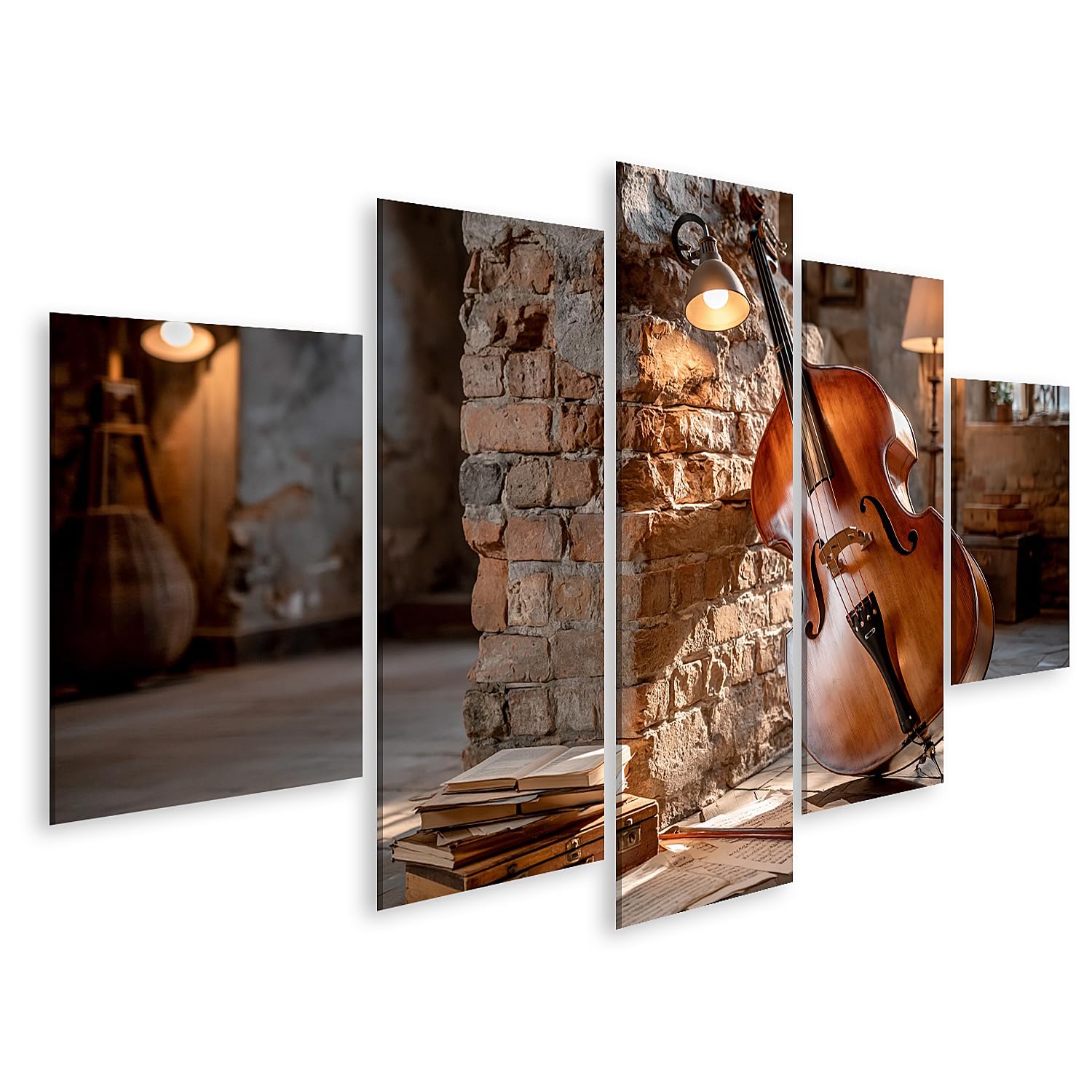 islandburner Cuadro sobre lienzo de contrabajo atmosférico mural para amantes del jazz en el salón – 5 piezas
