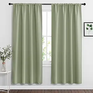 RYB HOME Sage Green 72 inch Curtains for Living Room, Blackout Window Drapes Light Blocking and Noise Reducing Panels for Boys Bedroom Nursery, W 42 x L 72 inchs, Set of 2, Sage Green