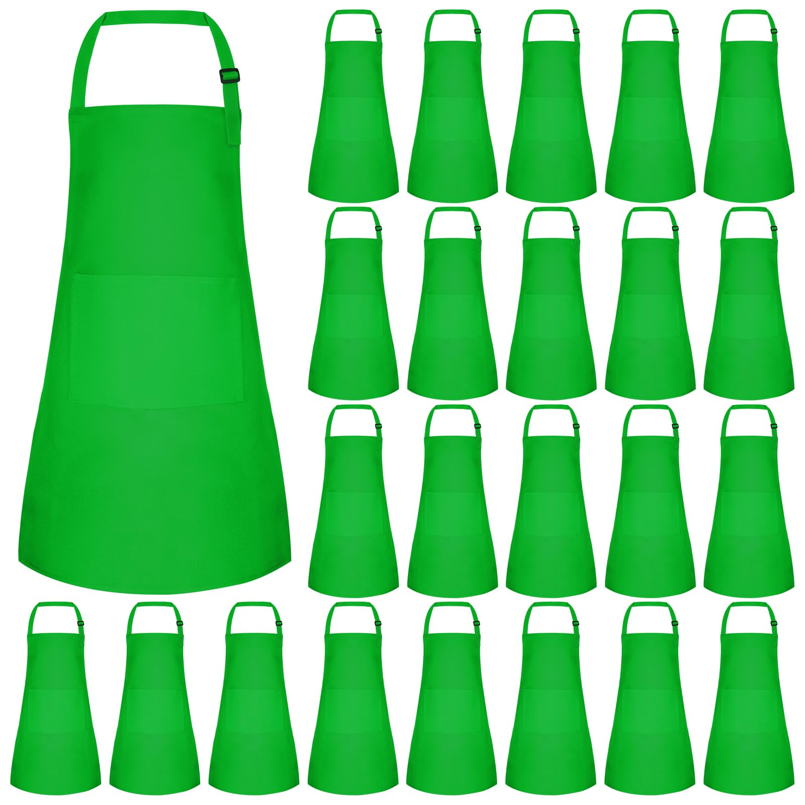 Morcheiong 24 Pack Adjustable Kids Apron Bulk with 2 Pockets Toddler Apron Kids Painting Aprons for Cooking Baking Paiting Boys Girls (Green)