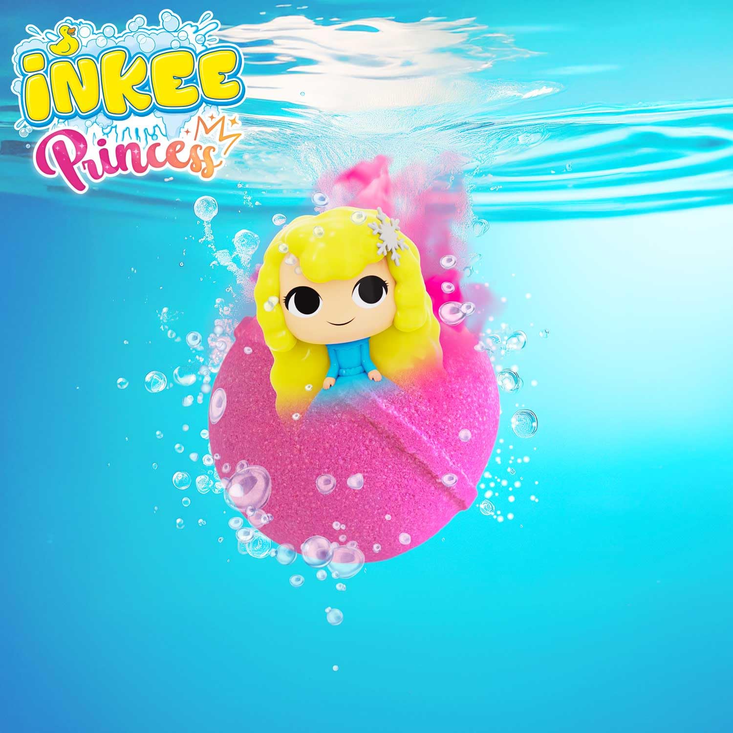 INKEE Boule de bain Princesse - Bombe de Bain Enfant avec Surprise, Figurine Princesse à l'intérieur, Parfum Barbe à Papa & Huile d’Amande Douce, 100g – Testée Dermatologiquement
