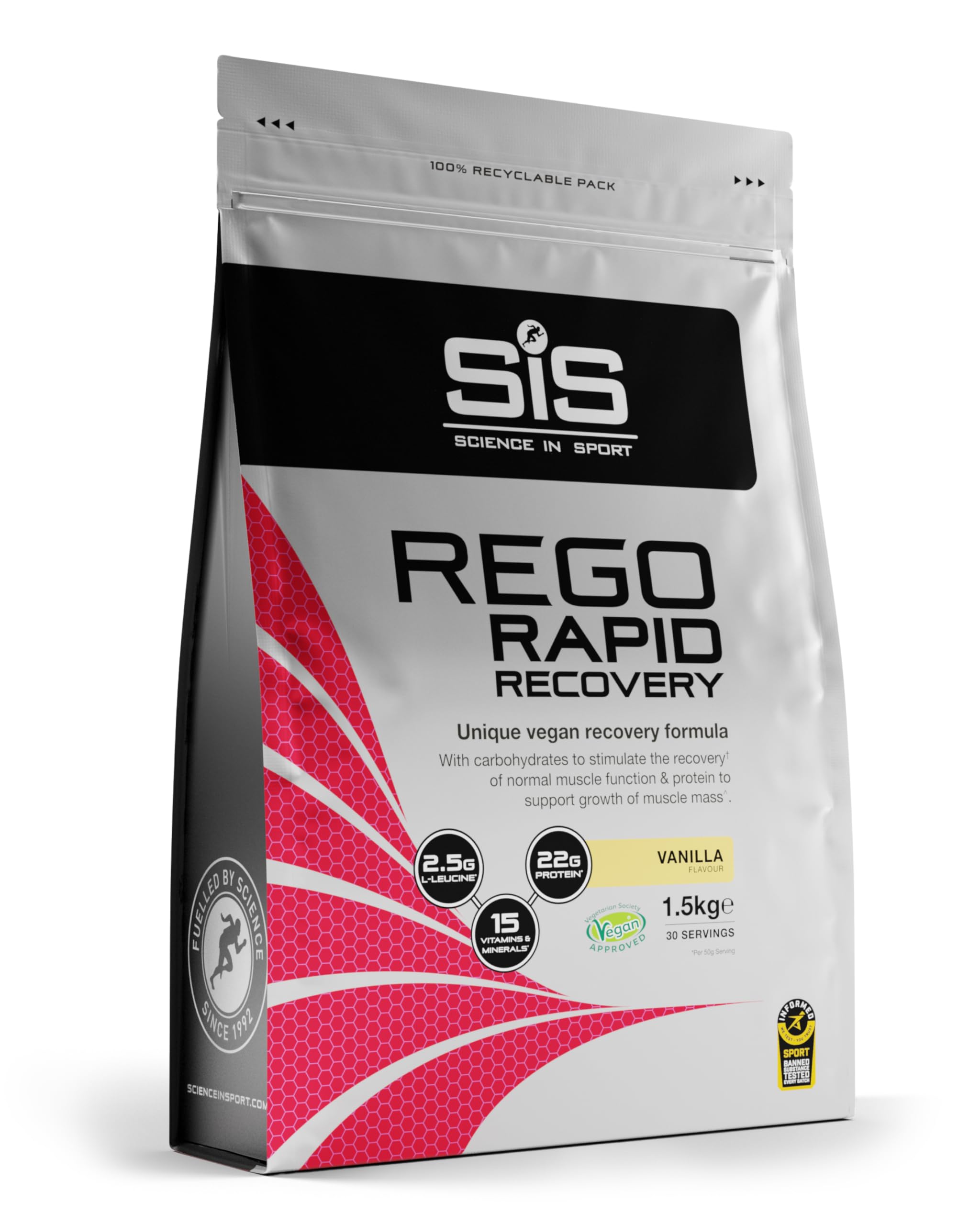 Science in Sport Rego Rapid Recovery Poudre 1,5kg Vanille Vegan - Poudre récupération avec glucides, protéines, électrolytes, vitamines et minéraux, soutient un entraînement efficace
