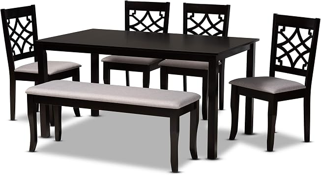 Baxton Studio Dori Modern and Contemporary Grey Fabric Upholstered and Dark Brown Finished Wood 6-Piece Dining Set
