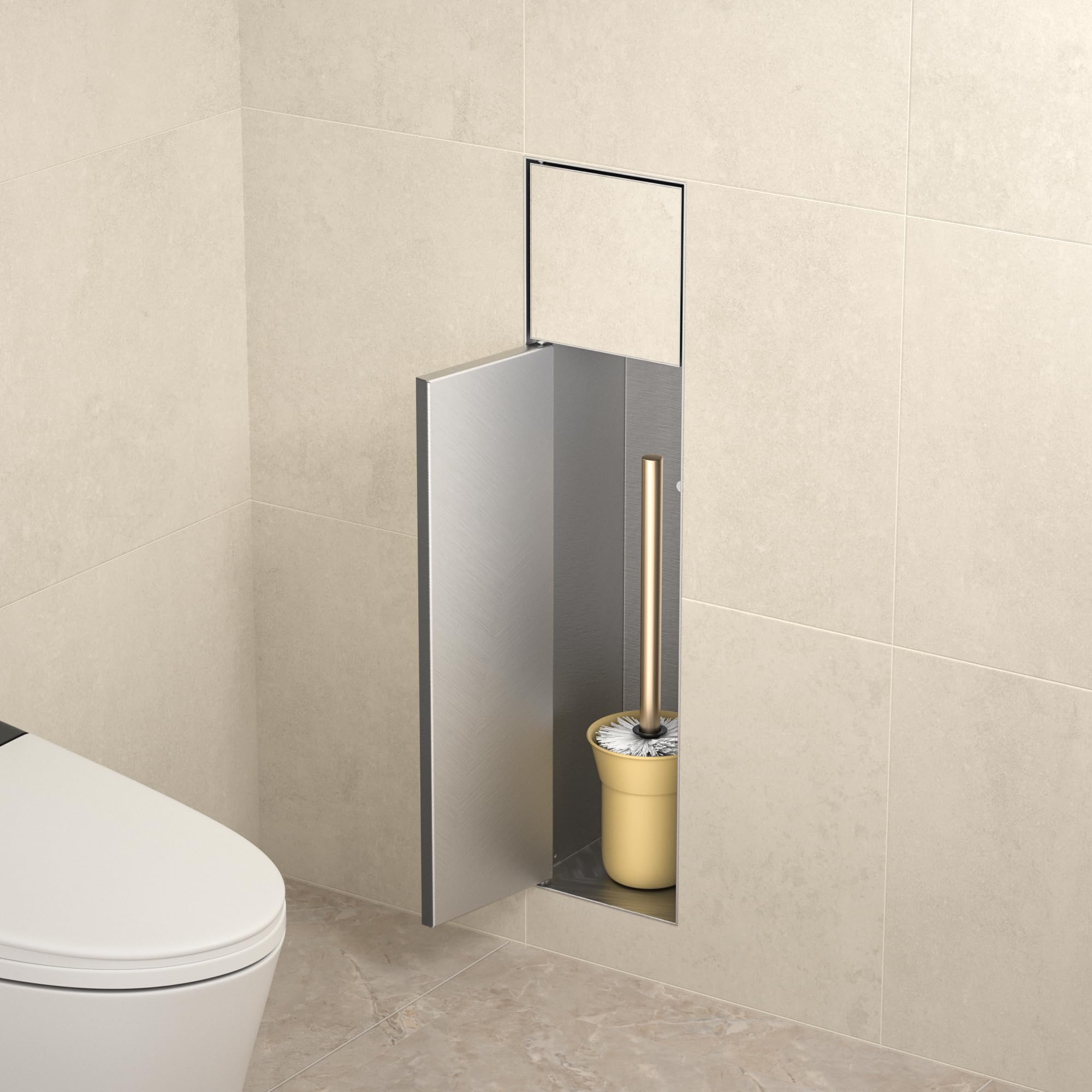Edelstahl Unterputz Toilettenpapierhalter, Klopapierhalter mit Aufbewahrung Bietet Platz für Neue Rollen/Klobürstengarnitur, WC Papier Halterung für Toilette, 63×15×15cm, Silber