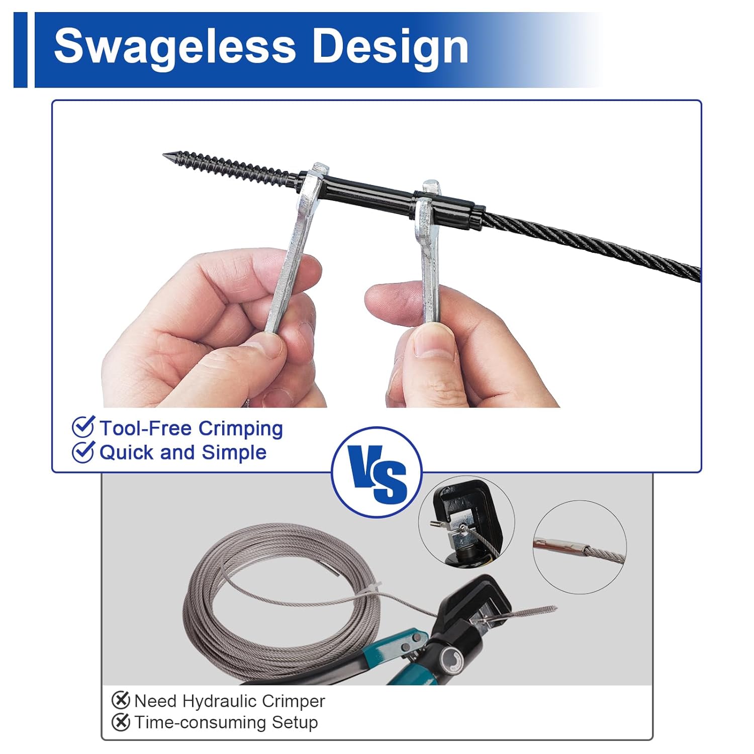 BLIKA Upgraded 20 Pack 1/8" Black Swageless Lag Screws Left & Right for Wood Posts, Swageless Lag Screw Terminals, T316 Stainless Steel, Swageless Black Cable Railing Kit, Deck Wire Railing Kits