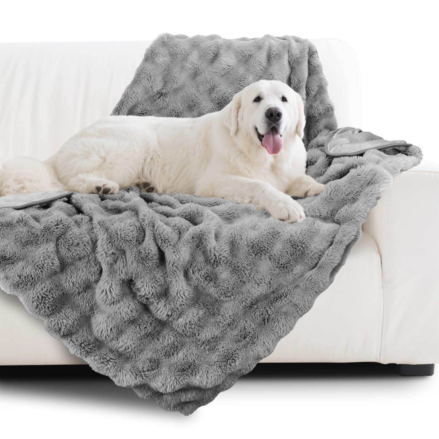 Nobleza Dog Blanket Extra Large Washable 200x150cm, 400GSM Fluffy Bubble Fleece Pet Blanket, Premium Dog Blankets for Extra Large Dogs, Reversible Ultra Soft Warm Pet Throw Blankets for Bed Sofa, Grey