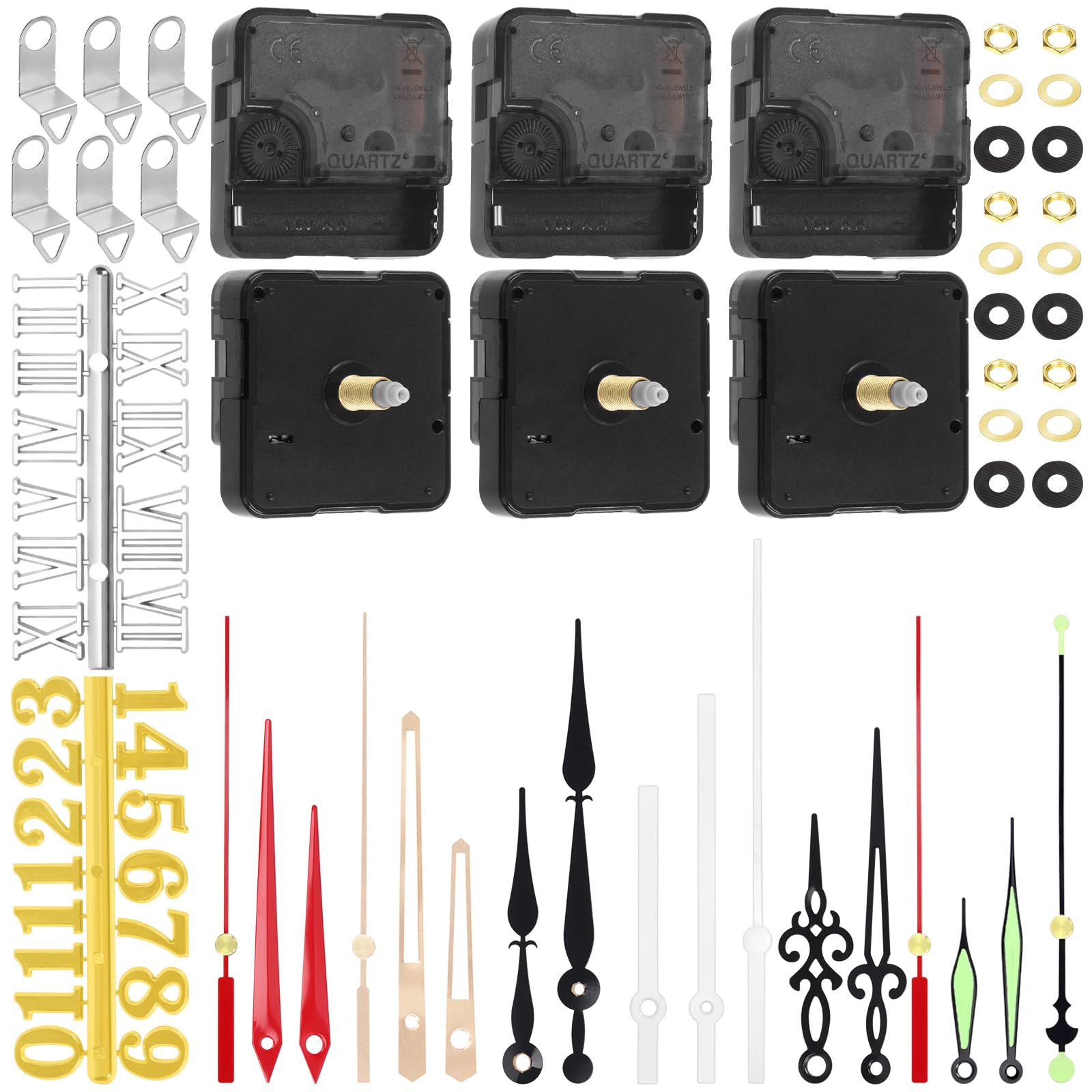 Keadic 6Pack High Torque Long Shaft Clock Movement Kit Contains Silent Sweep Motor Replacement, 6 Style Clock Hands, Numeral Scale for Repair DIY (Shaft Length 20 mm/ 0.78 Inches)