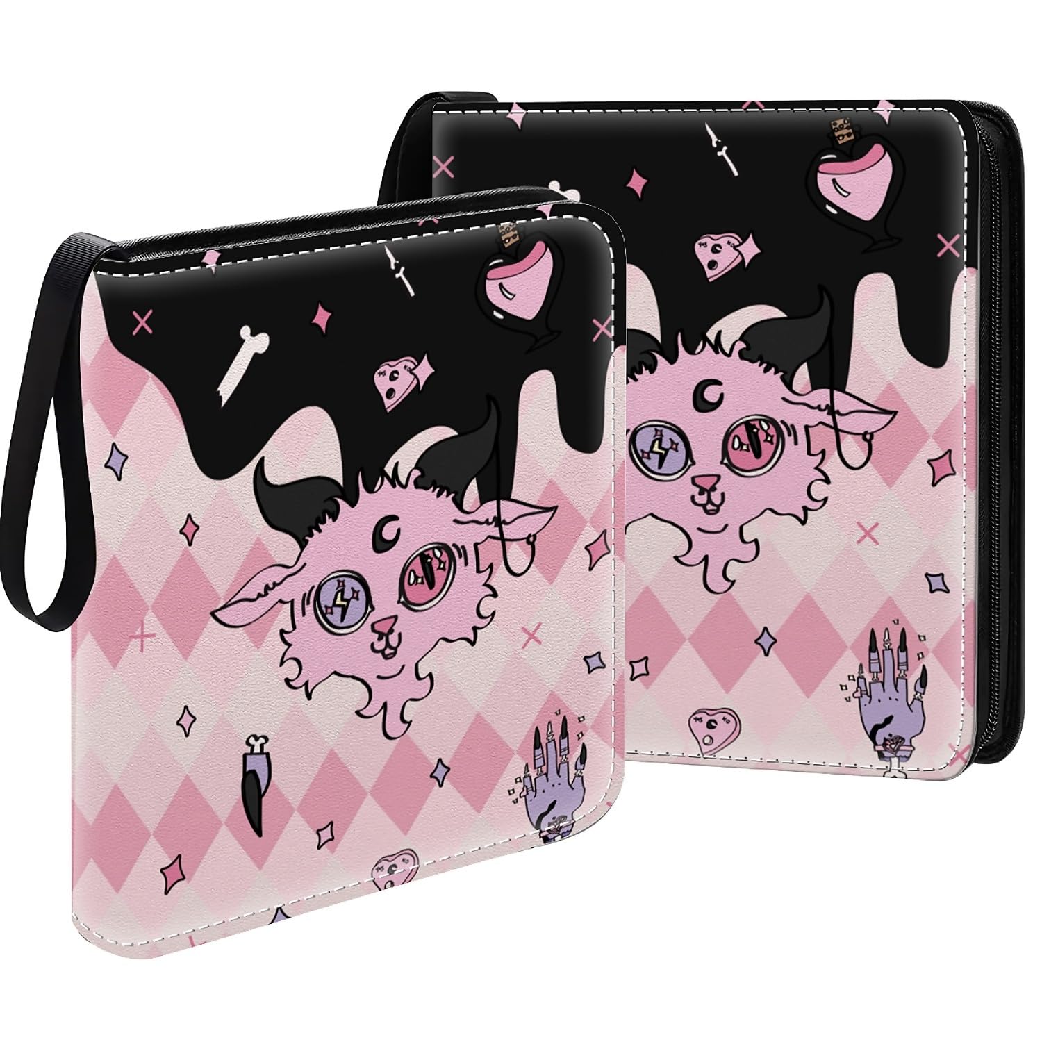 Carpeta de tarjetas con 900 bolsillos, 50 fundas, grande, 9 bolsillos, organizador de almacenamiento, funda protectora para coleccionistas, regalo de cabra, rosa, brujería