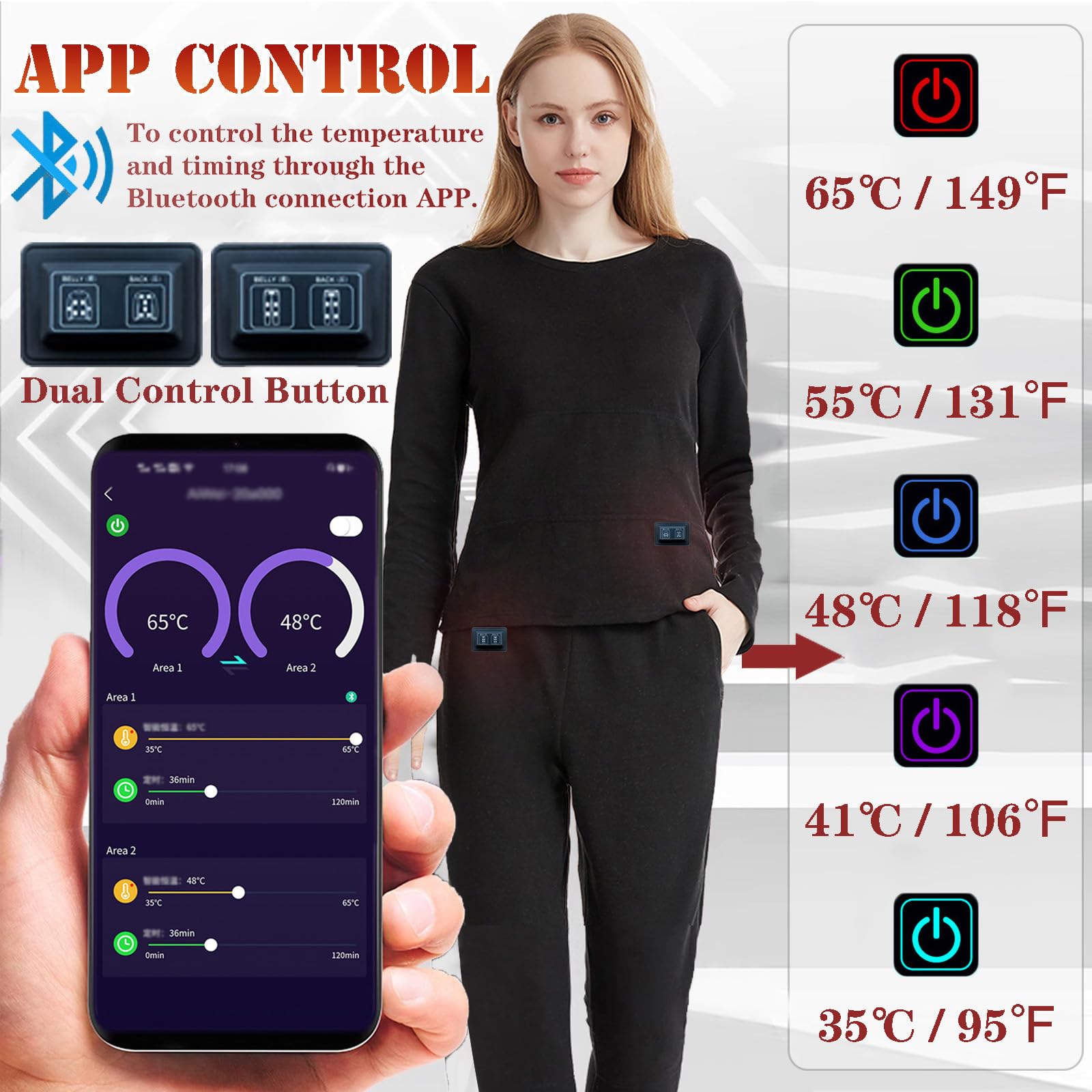 TOVCHEI Heated Underwear Set Long Johns Thermal Underwear for Men And Women App Control 22 Zones Heating,Men black,M