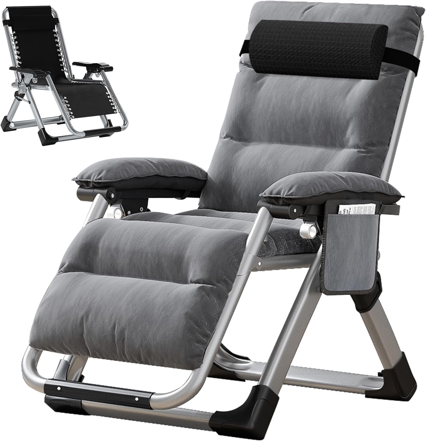Zero Gravity Chair, Lawn Recliner, Reclining Patio Lounger Chair, Folding Portable Chaise with Detachable Soft Cushion, Cup Holder, Headrest Modern Gray Zero Gravity Chair