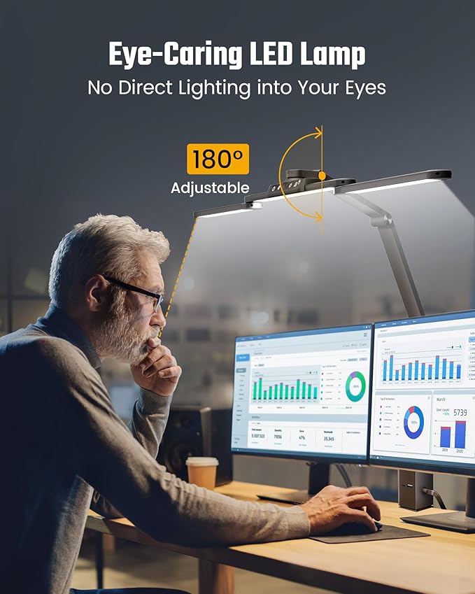 SUPERDANNY SUPERDANNY LED Desk Lamp with Power Strip (6 Outlets, 1 USB, 1 Type-C) for Home Office, Desk Light Computer Light with Clamp, Architect Desk Lamp with Smooth Dimming 5 Colors Touch & Wave Control photo 3