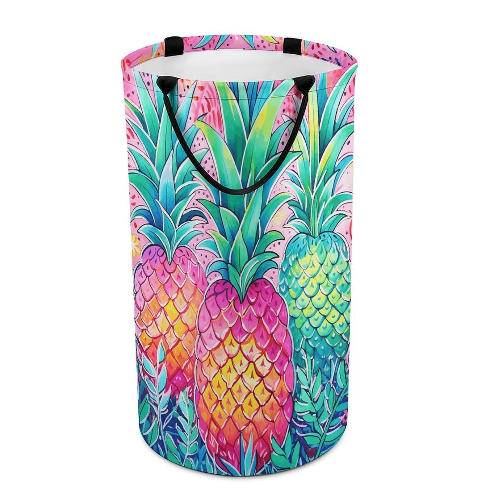 Three Big Pineapples Laundry Basket Freestanding Laundry Hamper with Handles Waterproof Dirty Clothes Hamper Collapsible Washing Bin Aesthetic Clothes Basket for Bathroom Bedroom Dorm