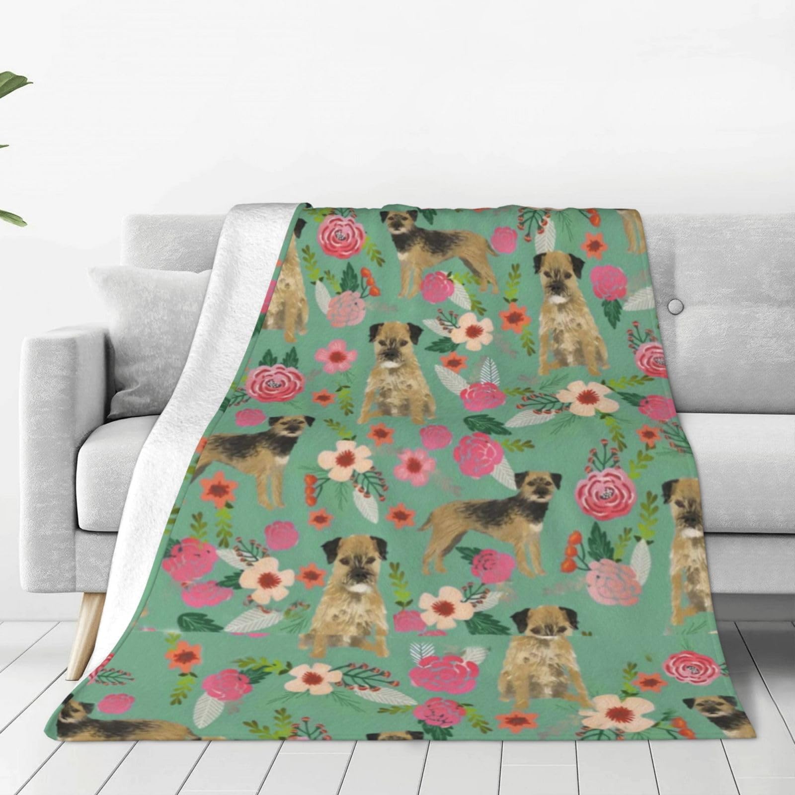 Vhomes As Picture Blanket Border Terrier Florals Dog Breed Soft Throw Blanket All Season Warm Blankets Lightweight Fuzzy Flannel Throws For Bed Sofa Couch 150X125 Cm