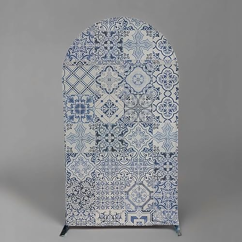 Miniatura 2 de ittsmnt Fundas de fondo de arco de porcelana, decoración de fiesta mediterránea, azulejos azules arqueados para fotografía, cubiertas de soporte