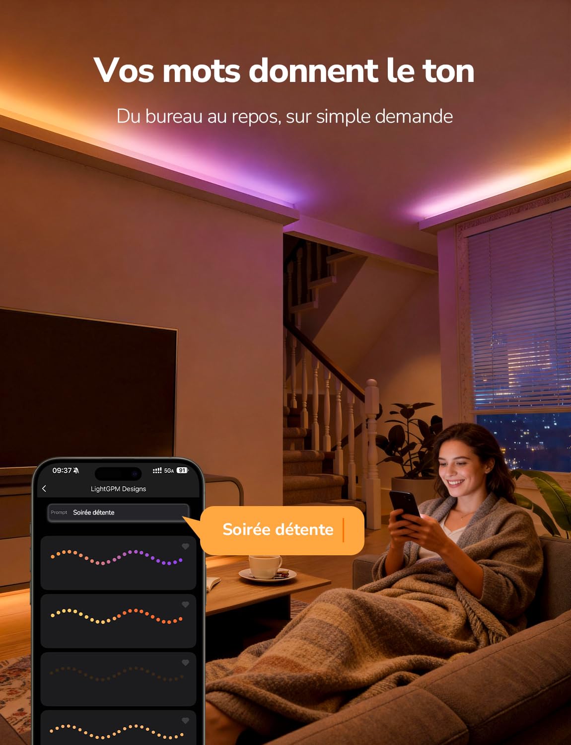 Lepro S1 IA Ruban LED Connecté 5M, Concepteur d'Éclairage IA Personnalisé, Bande LED Wifi RGB+IC App Contrôle, Sync Musique, Compatible avec Alexa et Google Assistant pour Maison Chambre Fête Gaming