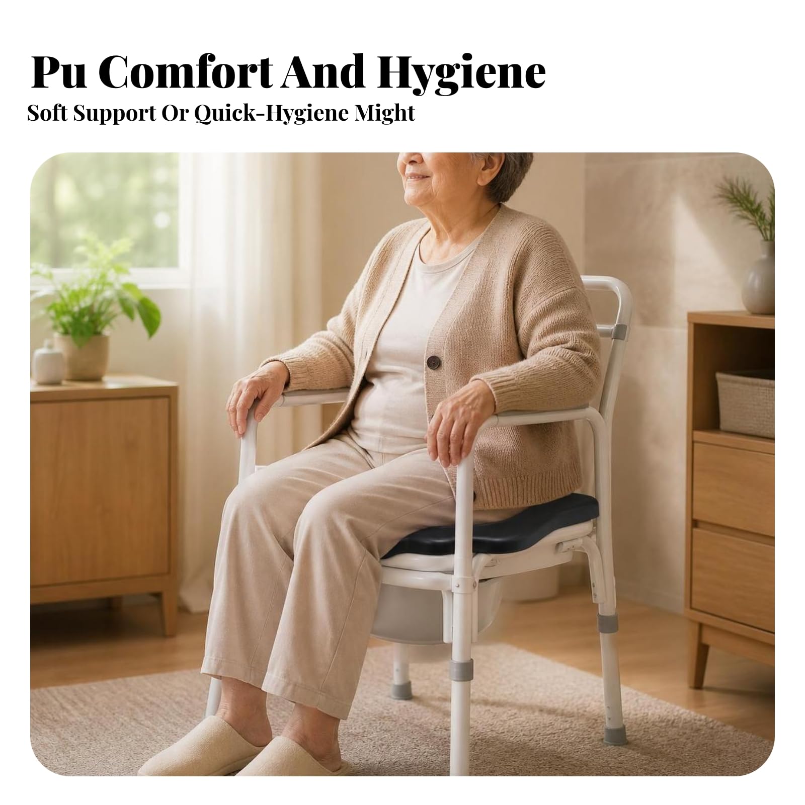 Toilettensitz Kommodensitz WC Sitz Aufsatz Sitzbrett Stabile Unterstützung aus PU Erleichtert Eigenständige Nutzung für Pflegebad Genesung Tägliche Hygiene 53cm X 41cm Öffnung 27cm X , style to 2