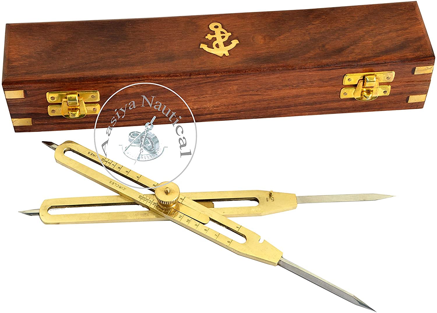 Divisore proporzionale in ottone massiccio 22,9 cm per artisti con punta in acciaio e scatola di legno