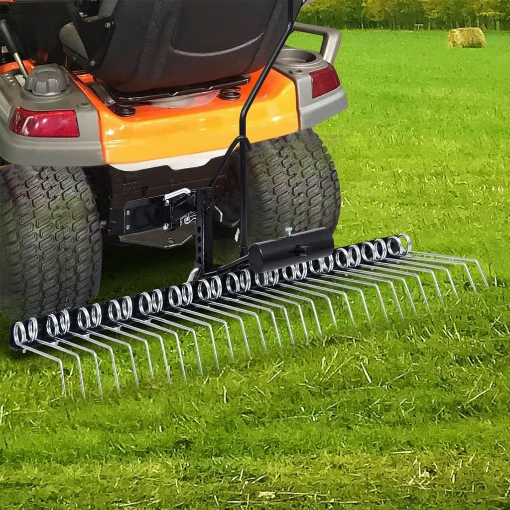 42.9" Width Scarifier with The 14 Twin Durable Spring tines for Ride-on Mower Lawn Grass Sweeper Grass Catcher, 42.9"x22.6"x26.4",-361