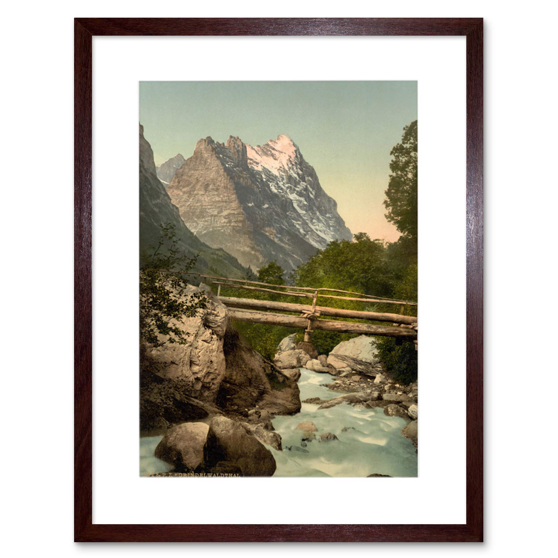 Wee Blue Coo Vintage Landscape Eiger Mountain Alpine Switzerland Framed Wall Art Print