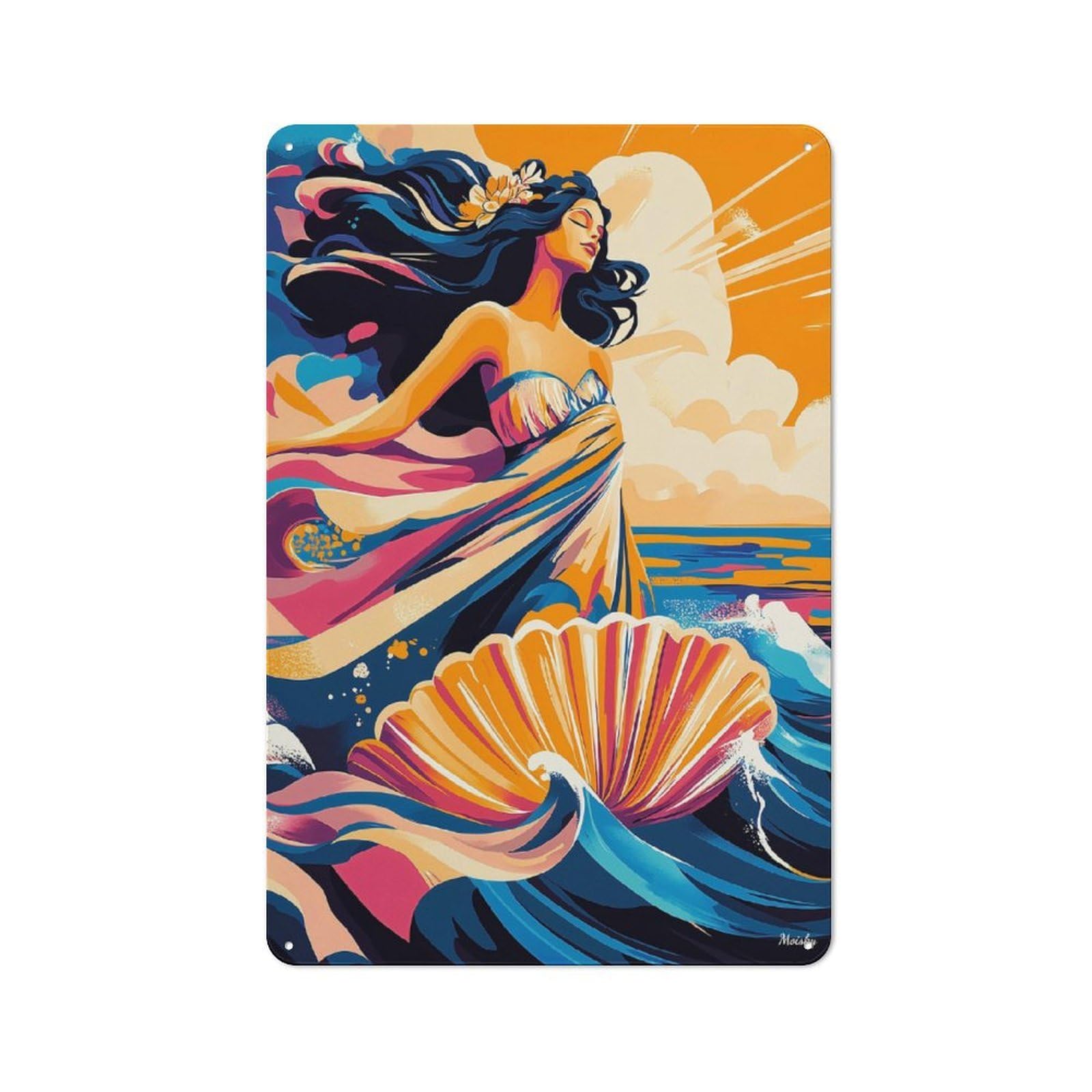 Junmoney Pop Art Vision Of The Birth Of Venus Friendly Metal Wall Decor 30X20cm, Decorative Metal Plaque For Tea Room, Shop Wall Or Breakfast Area