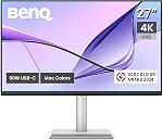 BenQ MA270U Moniteur 4K 3840x2160 de 27 po pour MacBook® Pro/Air, double USB-C, 90W Power Delivery, correspondance des couleurs Mac, hub USB, contrôle de la luminosité et du volume sur Mac, support réglable en hauteur et inclinaison, gamme de couleurs P3 | - Moniteur IPS 27 pouces 4K UHD avec revêtement nano mat, 95