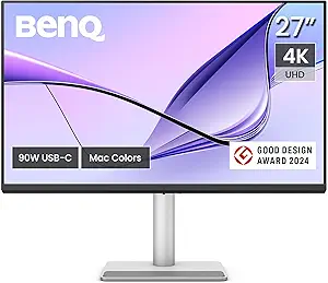 BenQ MA270U 27” 4K 3840x2160 Monitor for MacBook® Pro/Air, Dual USB-C, 90W Power Delivery, Mac Color Match, USB Hub, Brightness & Volume Control on Mac, Height & Tilt Adjustable Stand, P3 Color Gamut