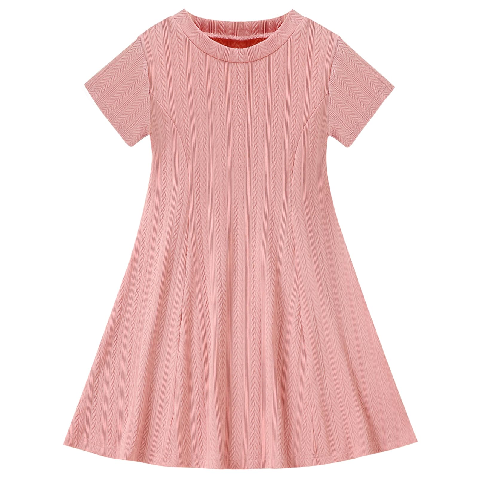 Neutocd Toddler Baby Girl Dress Short Sleeve A Line Ribbed Knit Skater Twirl Sundress Casual Cute Summer Dresses for Girls
