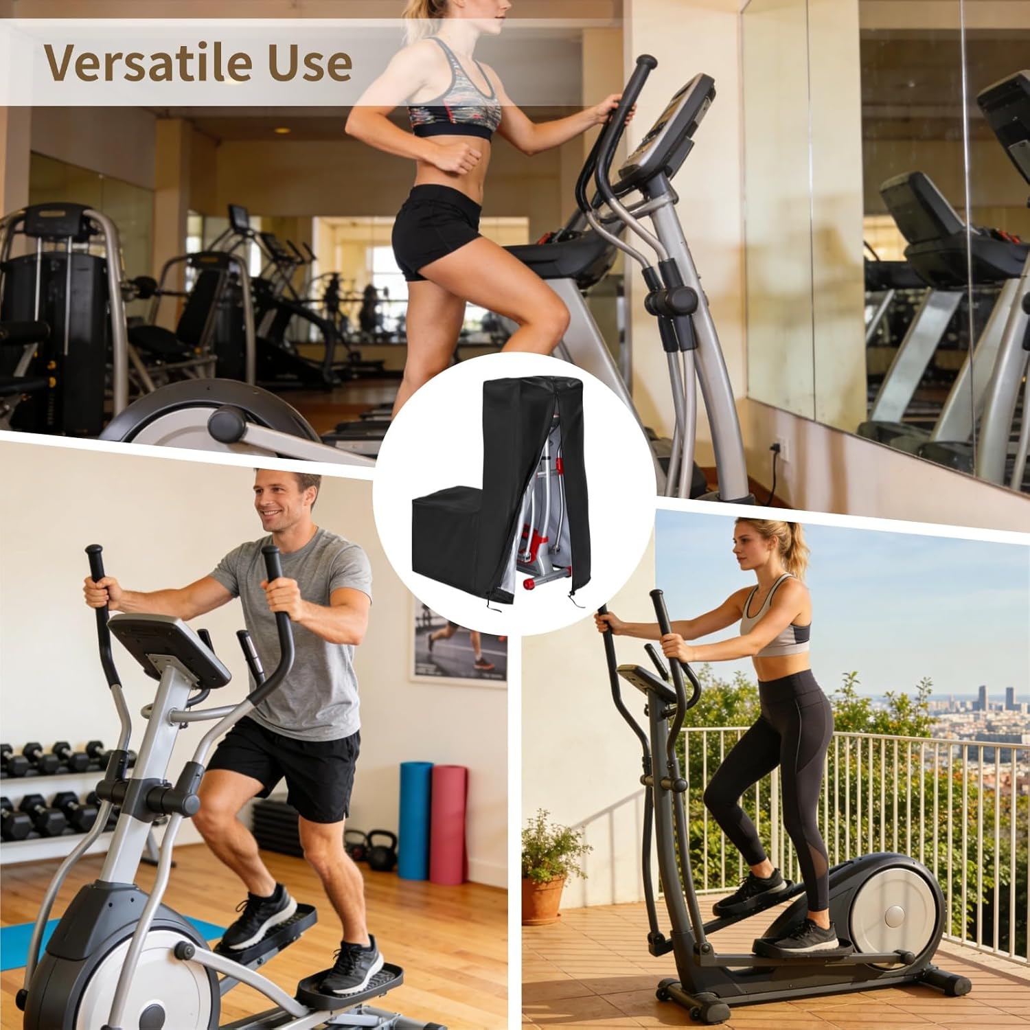 Elliptical Exercise Machine Cover, Waterproof Dustproof Oxford Fabric Indoor Outdoor Fitness Equipment Protector with Zipper and Windproof Drawstring for Home Gym, 55.12 x 25.20 x 64.96 in