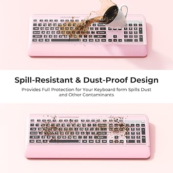 Pink Wireless Keyboard and Mouse Combo, Full-Sized Cordless Keyboard with Wrist Rest and 3 DPI Adjustable Mouse, 2.4GHz Silent Full-Size Keyboard and Mouse for Computer, Desktop and Laptop