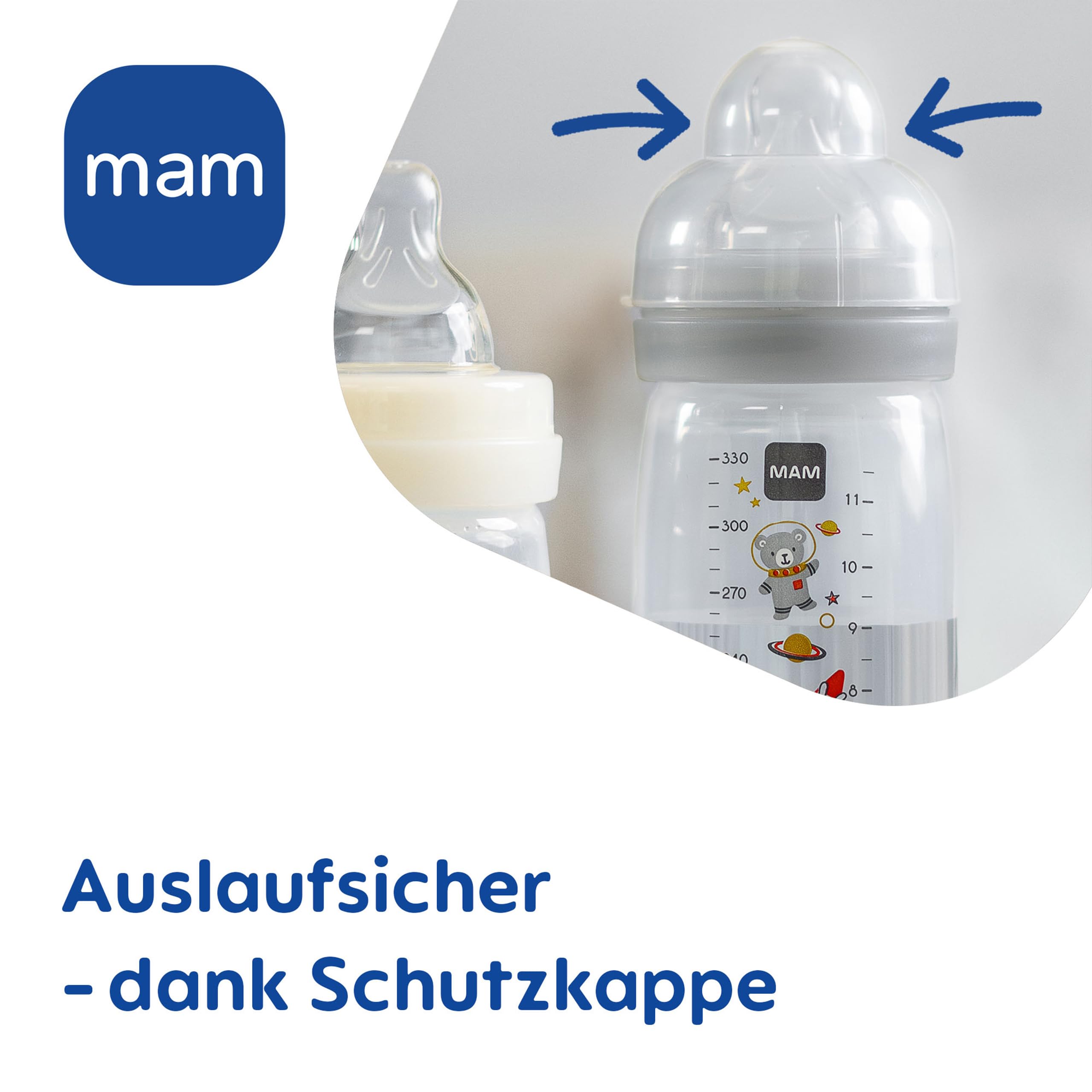 MAM Easy Active Baby Bottle-Set | 0+ Mon | Babyflaschen-Set für Neugeborene | 94% Akzeptanz | stillfreundlich | 2 Trinkflaschen & 1 Flaschenkorb | gelb/beige