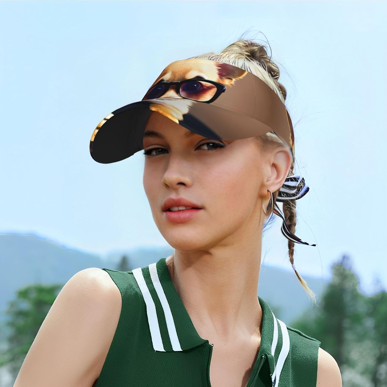 Chihuahua Dog Glasses Print Sport Sun Visor Hats Adjustable Empty Top Baseball Cap Ball Caps Sun Hat for Women and Men Black