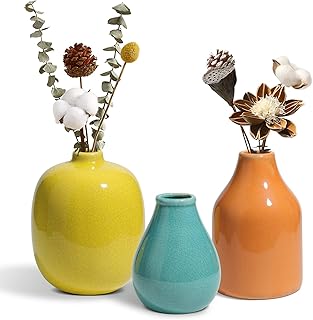 OppsArt Ceramic Vases for Decor Set of 3, Colorful Decorative Vases for Farmhouse Fireplace, Modern Small Centerpieces Flo...