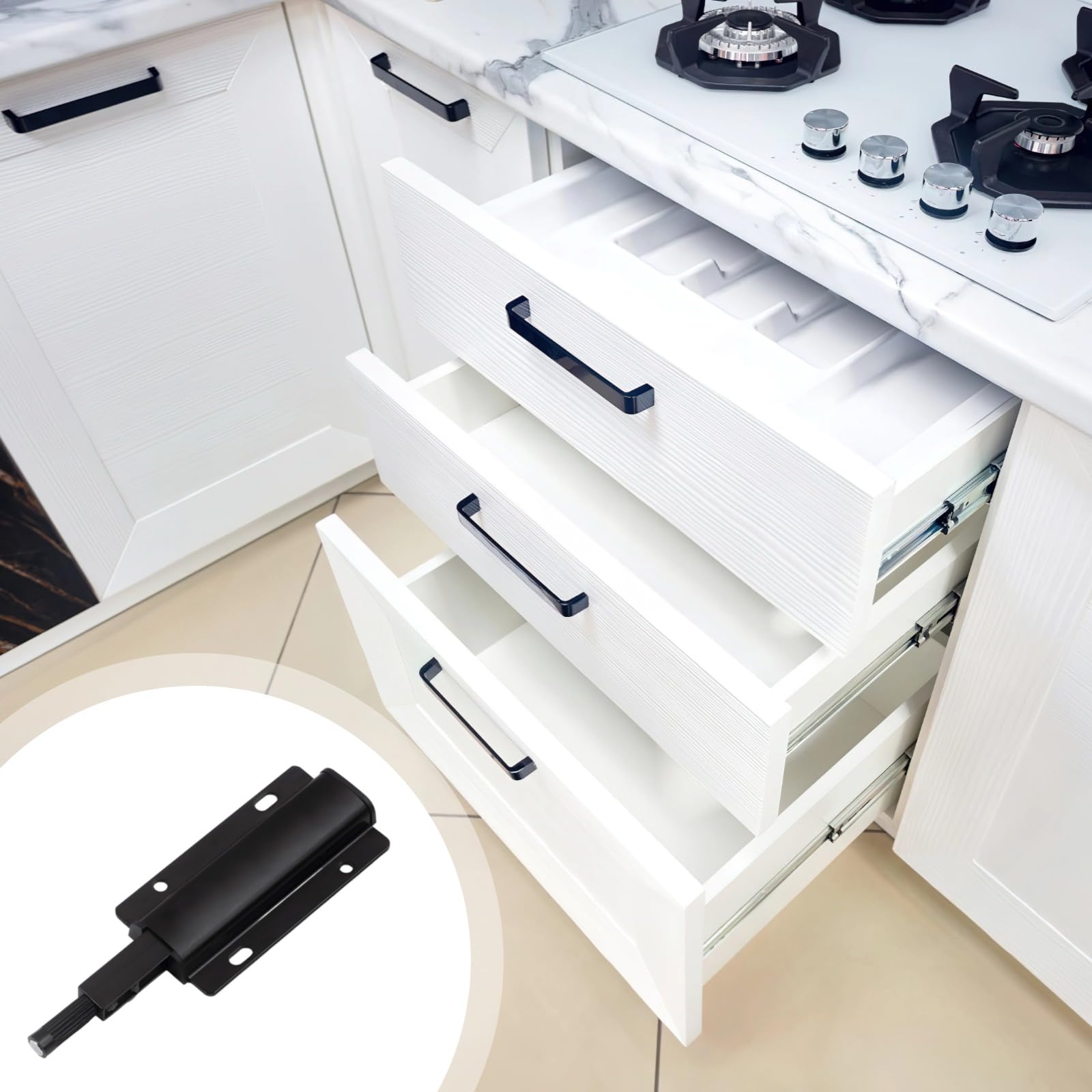 10 Stk. Push-to-Open-Schrankbeschlag, Türschnäpper aus Aluminiumlegierung, Drucköffnungsmechanismus für Schubladen und Schränke, in Schwarz und Gold, für grifflose Fronten