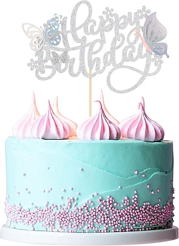 1 decoración de mariposa para pastel con purpurina 3D de mariposa con decoración de pastel de feliz cumpleaños para boda, aniversario, baby shower,