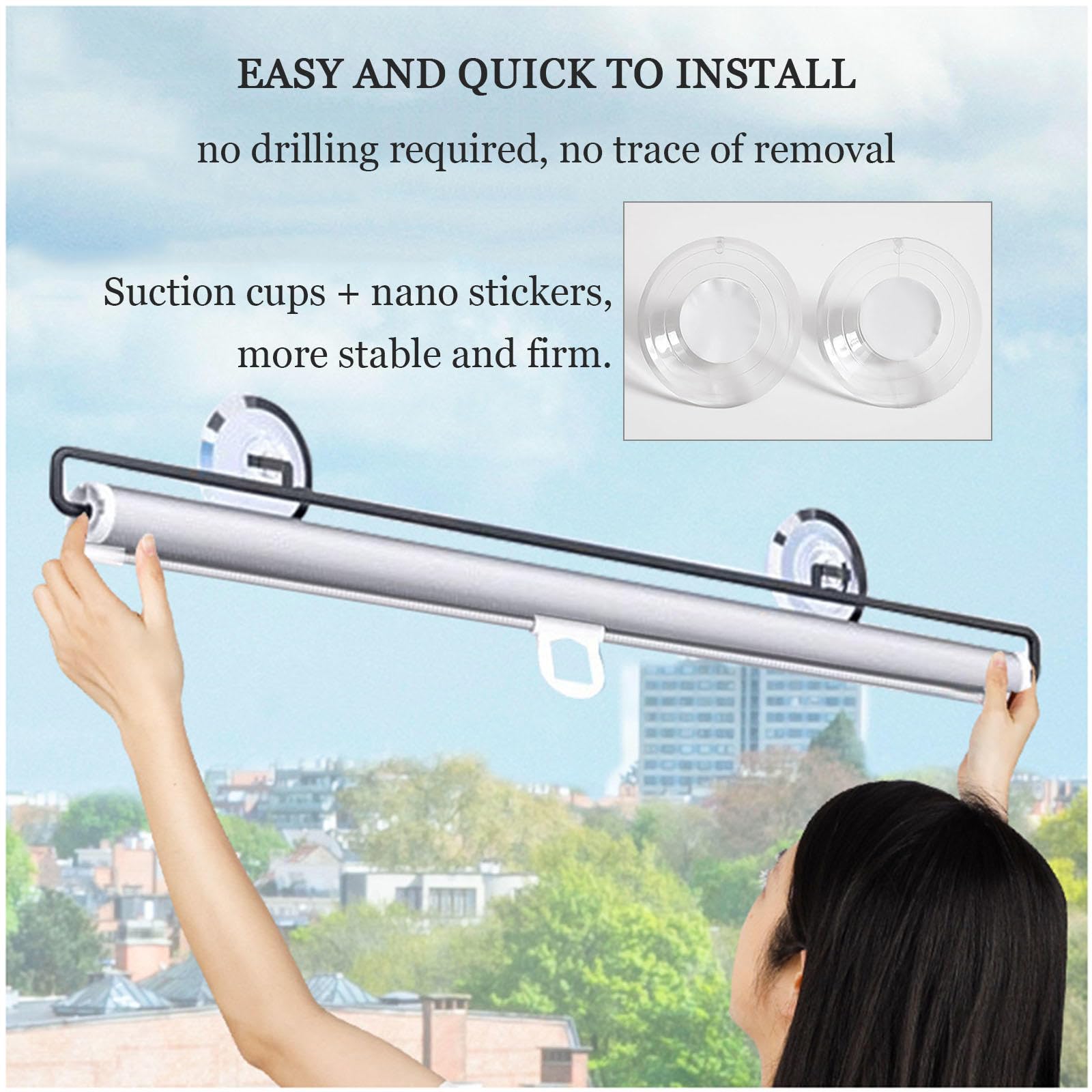 Saugnapf-rollos Ohne Bohren, Verdunkelungsrollos Für Fenster, Verdunkelungsvorhänge 30-80cm Breit, Dachfenster Rollos, Einziehbare/tragbare Sonnenschutzrollos Jalousien,grey-80x200cm/31*79in