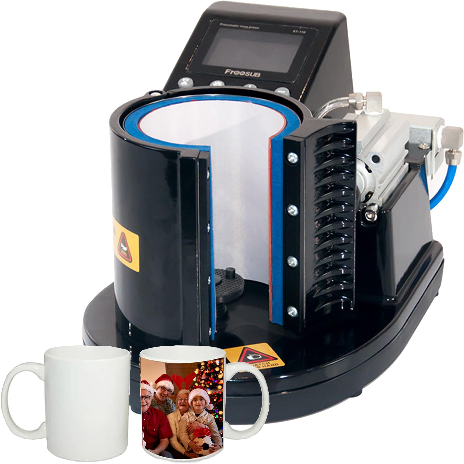 Máquina neumática de prensa de calor para tazas para sublimación de 11 onzas, incluye bomba de vacío, filtro, pantalla digital, 6 pies antideslizantes, ideal para uso doméstico y comercial