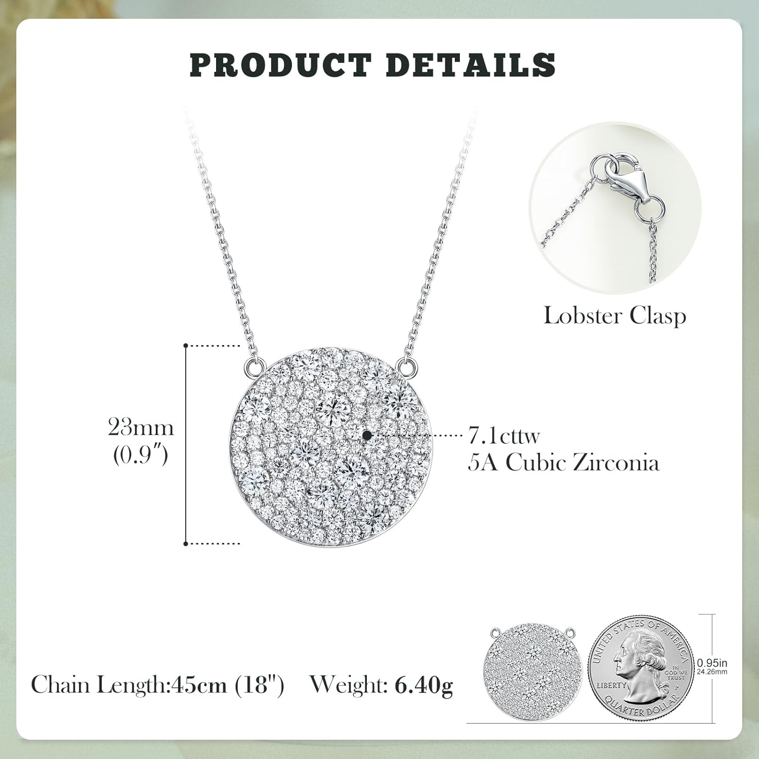 14K Gold Plated /925 Sterling Silver 18 Inch Pave Round Disc/Heart Pendant Necklace for Women Cubic Zirconia/Created Citrine/Ruby/Sapphire Fashion Jewelry - Image 4