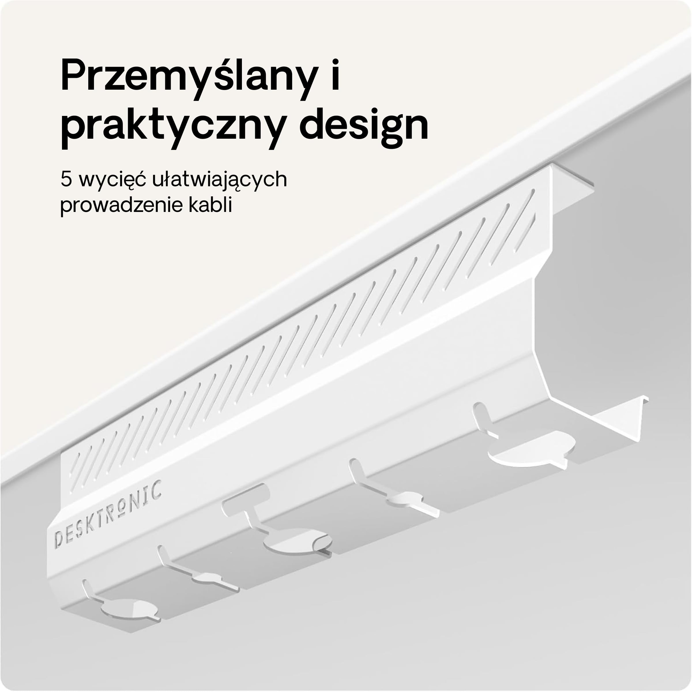 Organizer kablowy, biały, zestaw 2 szt. – stal nierdzewna, do zarządzania kablami, kanał kablowy z 5 otworami na kable – łatwy w montażu organizer – uchwyt na kable Desktronic