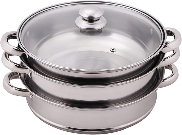 Xpork 3 Tier Steamer Pans With Glass Lid Stainless Steel Cooking Pot Kitchen Food Steamer Vegetable Steamer Rice Cooker Steamer Professional Suitable for Kitchen