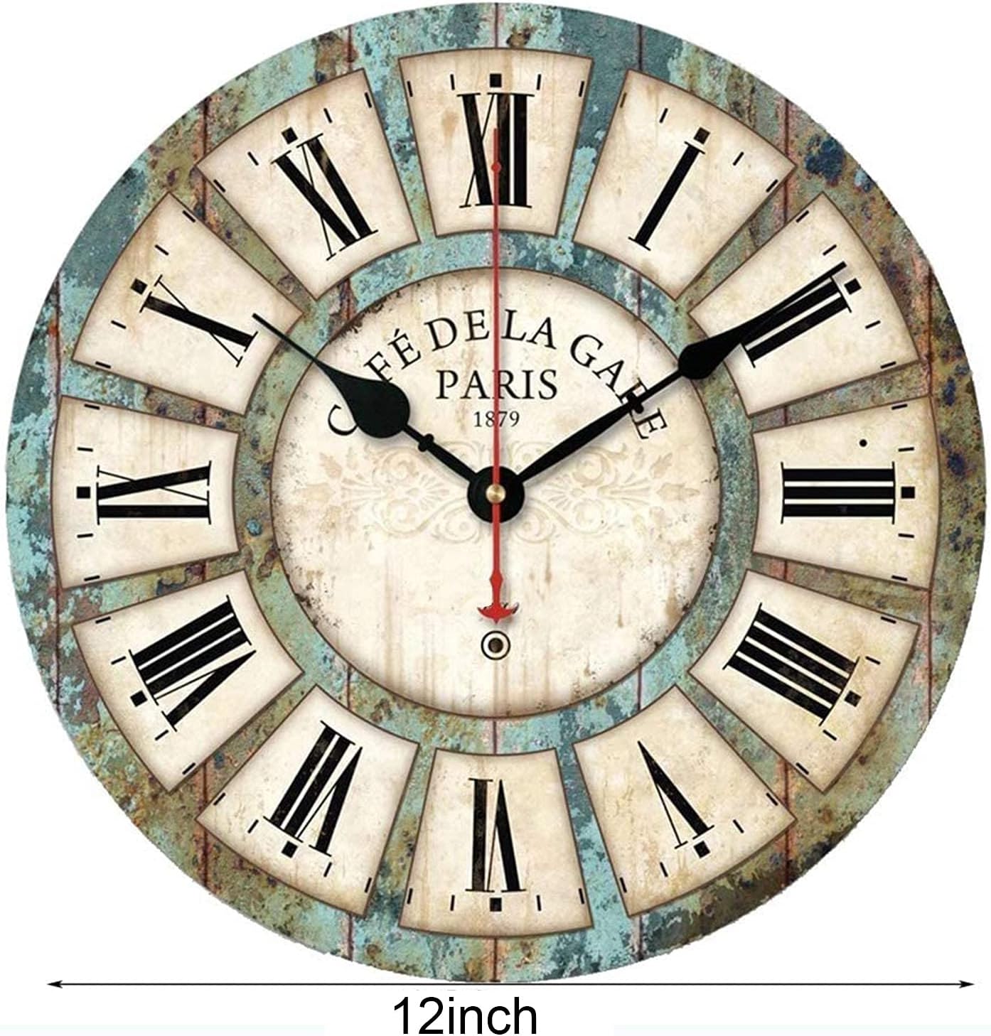 Retro Wall Clock Outdoor Garden Wall Clock 12inch Wooden Clock Roman Numeral Round Quartz Silent Hanging Clocks for Living Room Decor