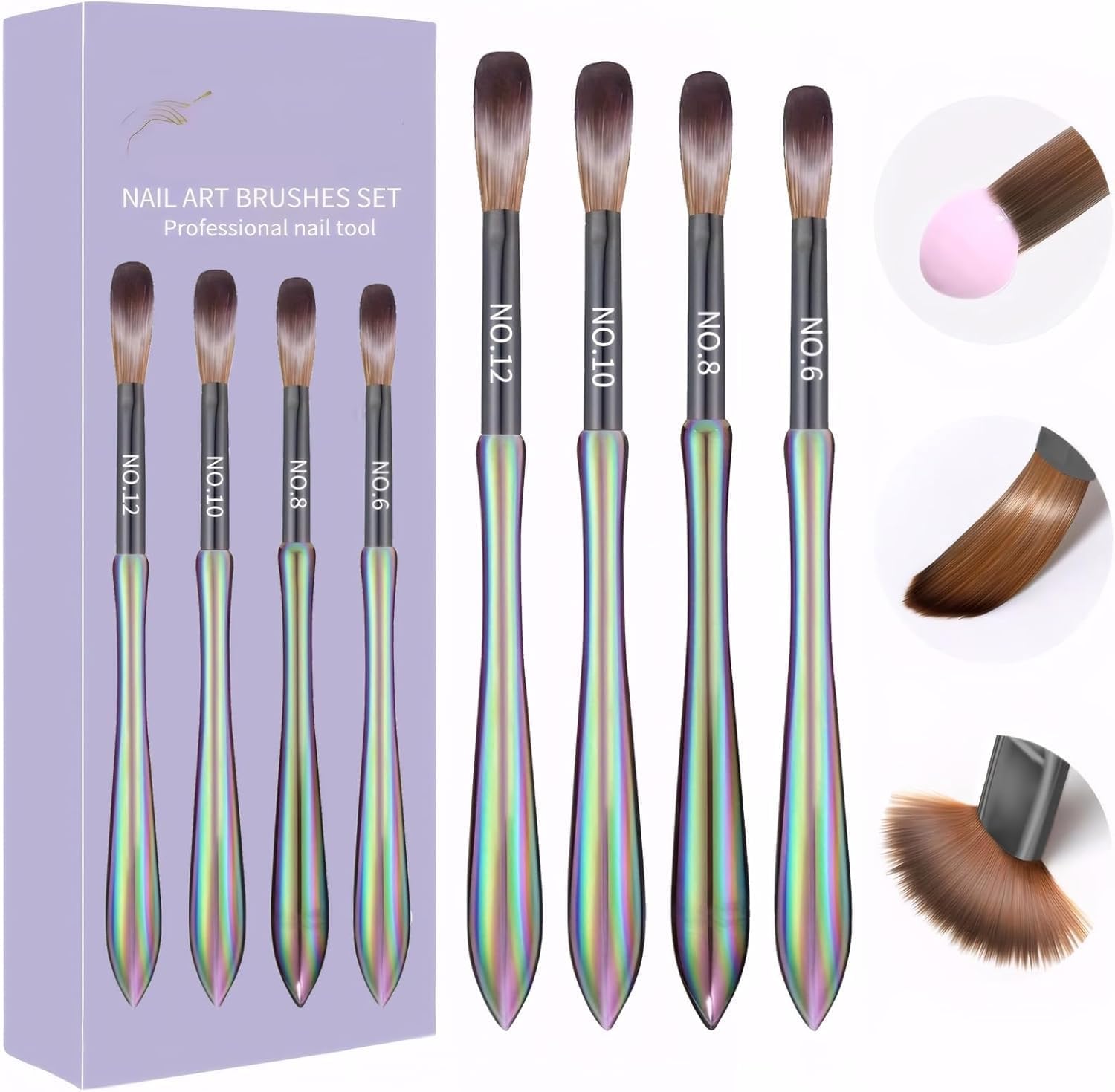 Rubuface Acrylic Brush Set | 4 Pcs Acrylic Nail Brush Set/Nail Extensions | Natural Brushes | sturdy Crystal body, Smooth application | Acrylic Nail Brush, Size 6/8/10/12-image-49