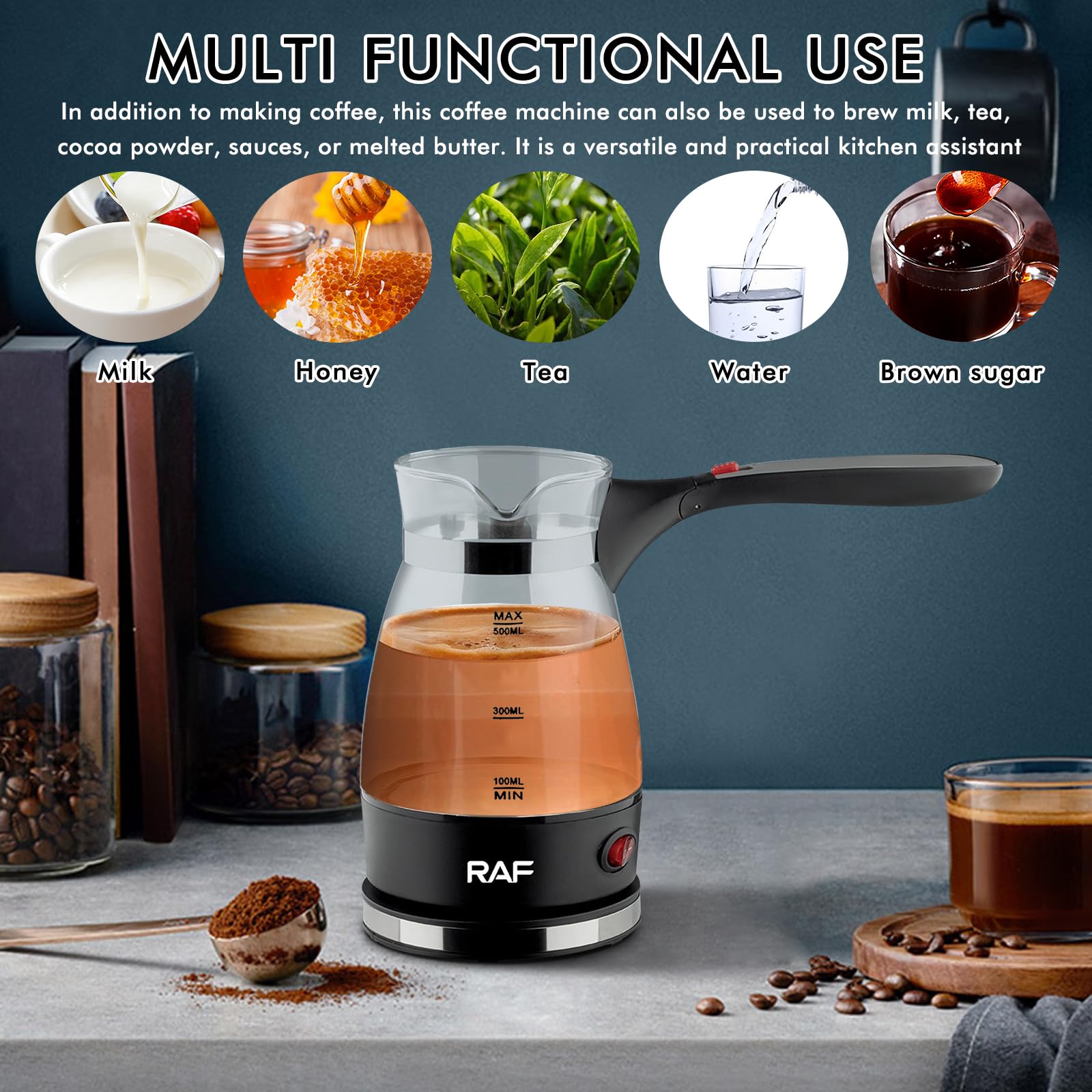 BAIFULAI Türkischer Kaffeekocher,600ml Turkish Coffee Pot, Espressokocher Induktion,Elektrische Türkische Kaffeekanne Teekanne Espressokocher Camping Kaffeekocher Mokkakanne Turkish Coffee Maker