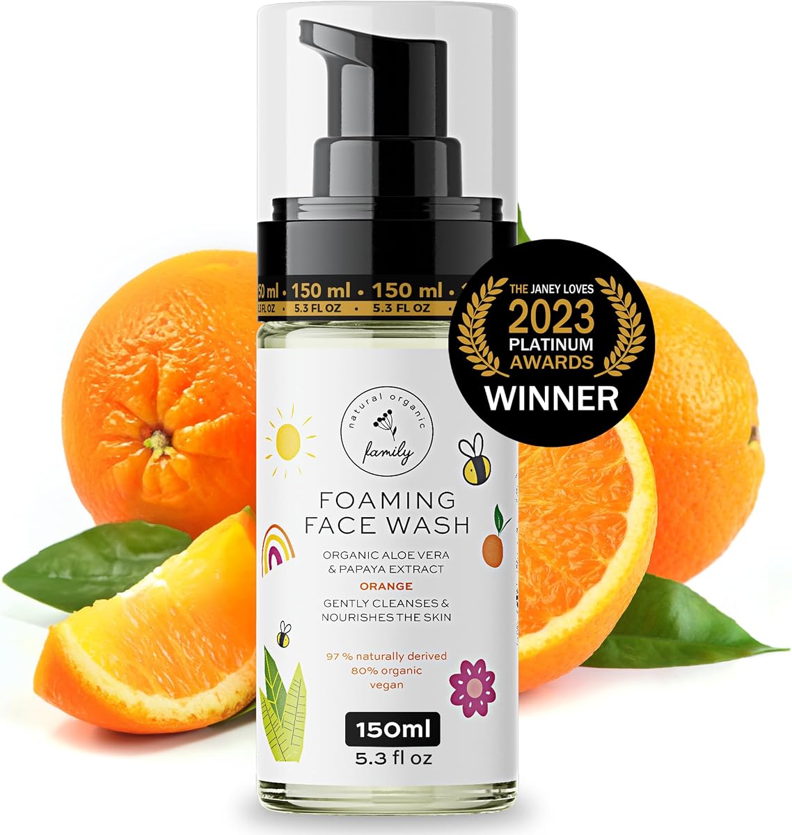 The Natural and Organic Family Kids Foaming Face Wash - Clean and Gentle Face Wash for Kids and Preteens - Made in the UK