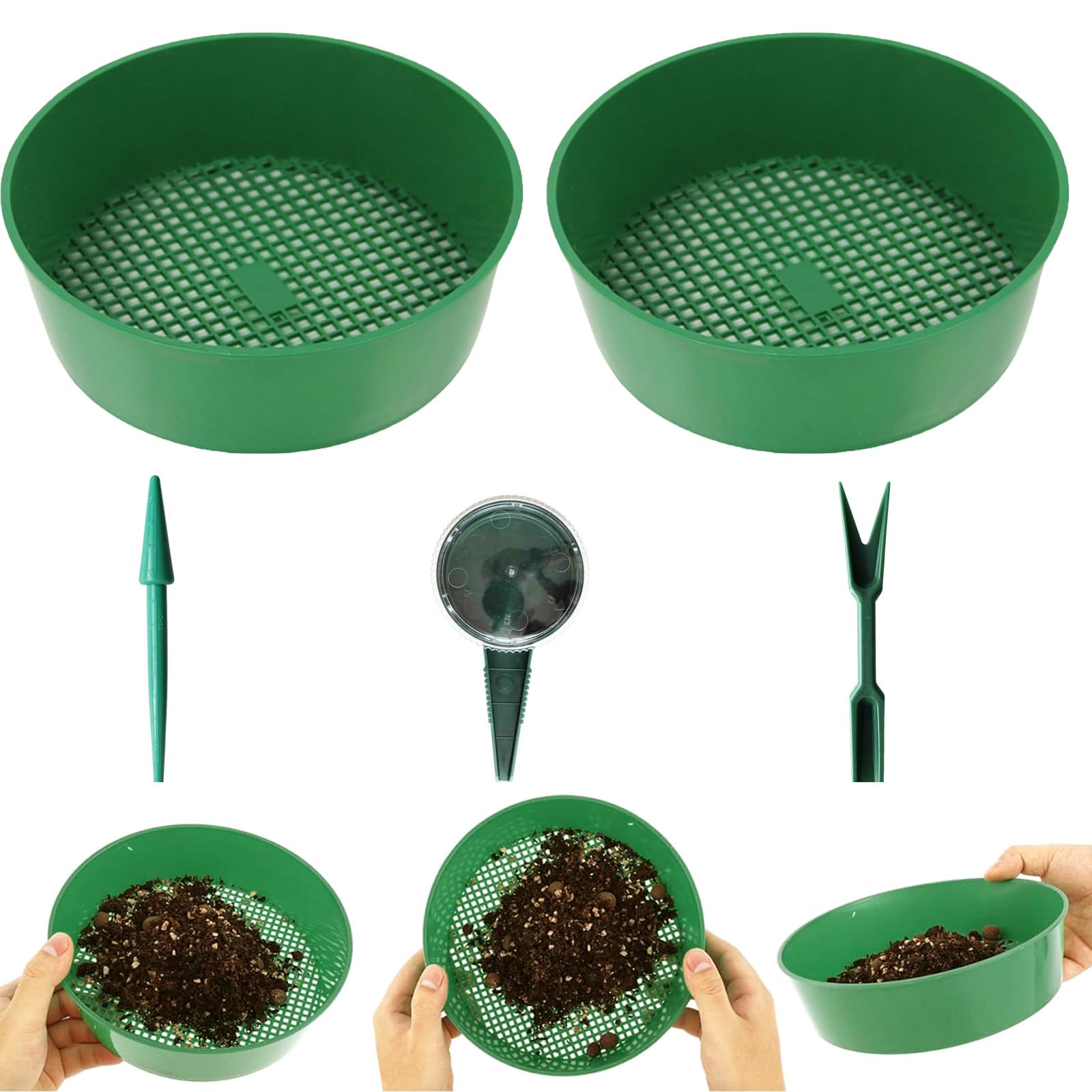 Setaccio Da Giardino 3PCS - Per Sabbia E Terra, Maglia 3mm, Plastica Resistente, Nero, Ideale Per Filtrare Impurità - Foto 4
