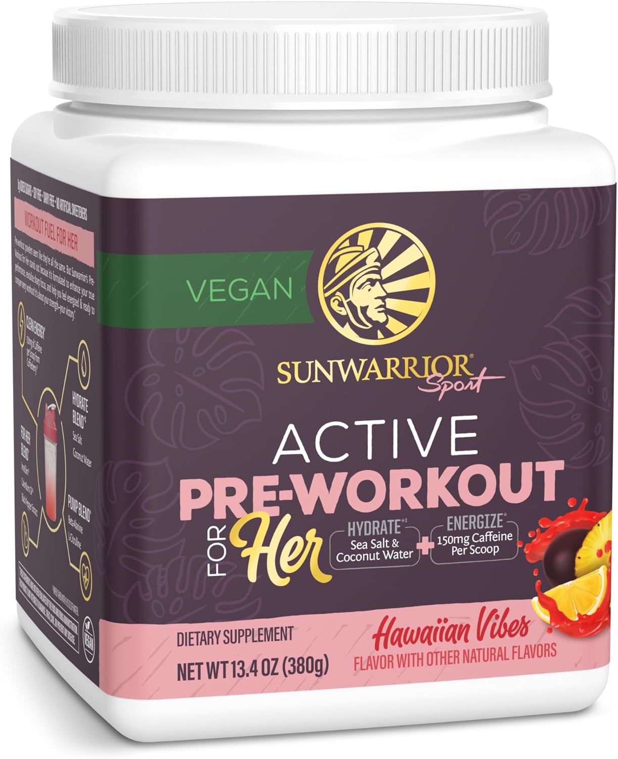 Sunwarrior Pre-Workout for Women Clean Energy Hydration & Endurance Caffeine Beta-Alanine & L-Citrulline Preworkout Powder for Pump Improve Focus Energy & Strength | 30 Serving Hawaiian Vibes Flavored