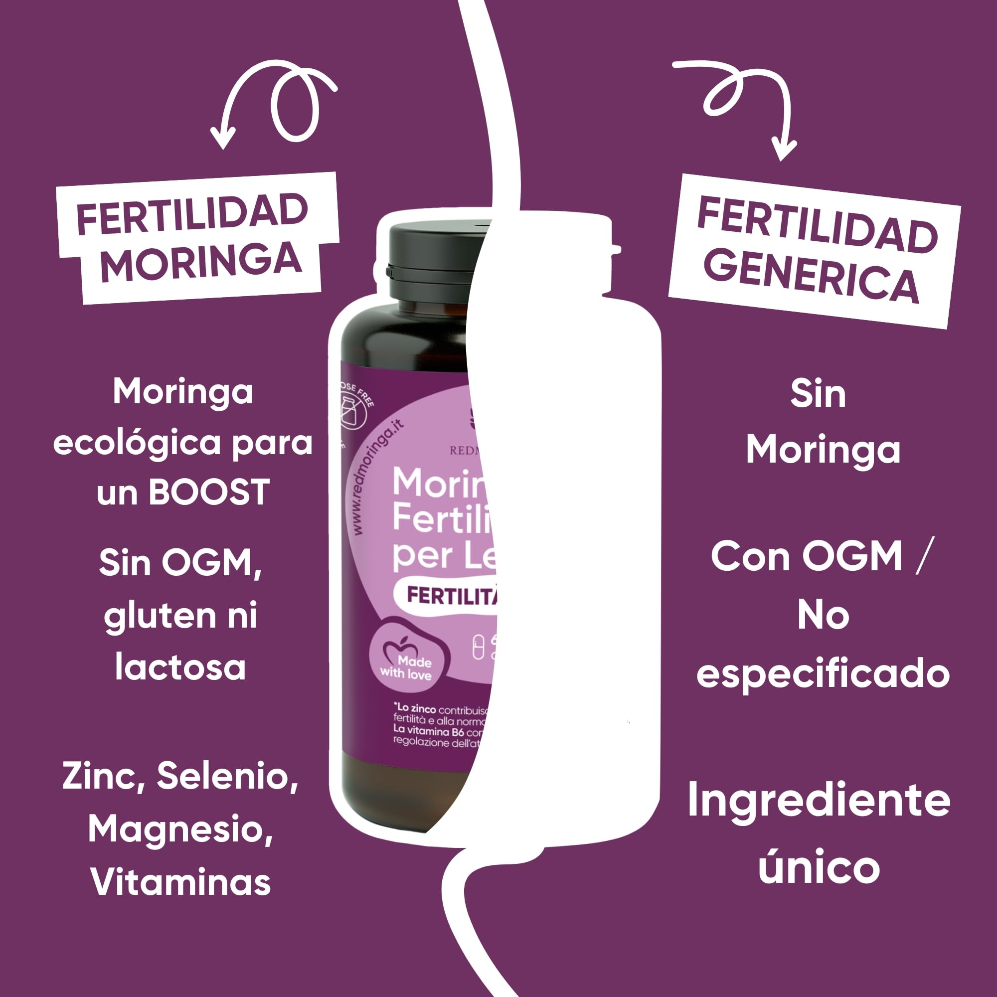 Suplemento Fertilidad Mujer – Moringa, Zinc, Vitaminas B6 y B12, Ácido Fólico | Preconcepción, Apoyo Hormonal y Reproducción Saludable | 180 Cápsulas – RedMoringa