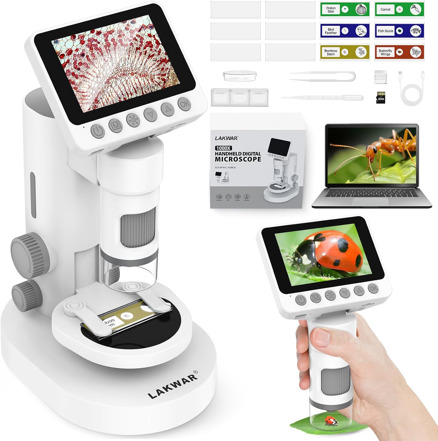 1000X Portable Microscope for Kids with 3.5-inch-Screen: 3-in-1 Digital Handheld Microscope for Kids Home School Biology Science Education Thumbnail