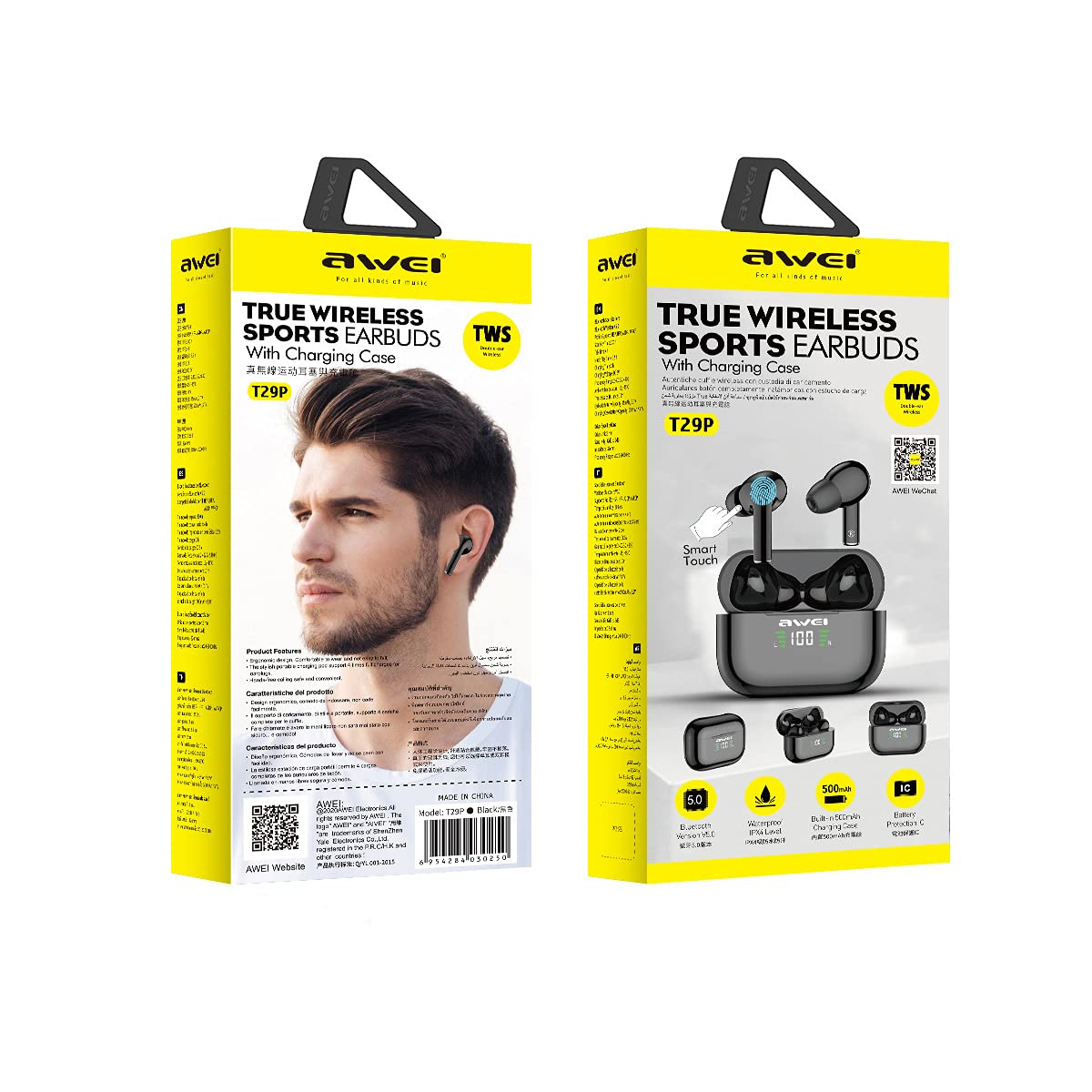 Prawdziwe bezprzewodowe słuchawki, słuchawki bluetooth z mikrofonem, wodoodporne słuchawki Bluetooth IP6, wyświetlacz LED do pracy, sportu, gry,B