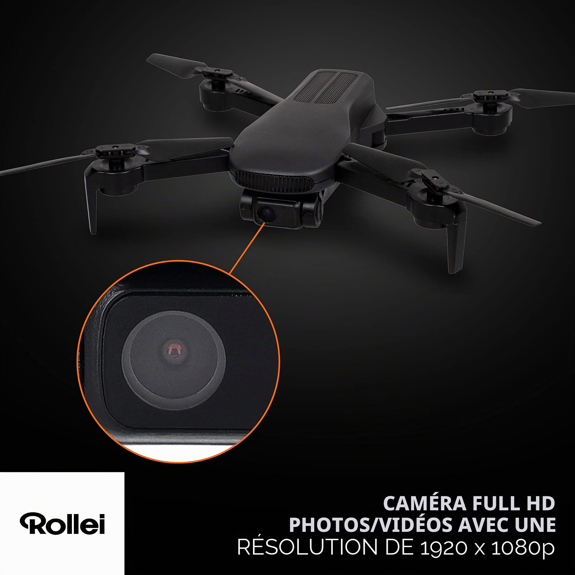 Rollei Drone combiné Fly 80, transmission d'image WiFi en direct, gyroscope 6 axes, caméra Full HD, longue durée de vol, contrôle par application et télécommande