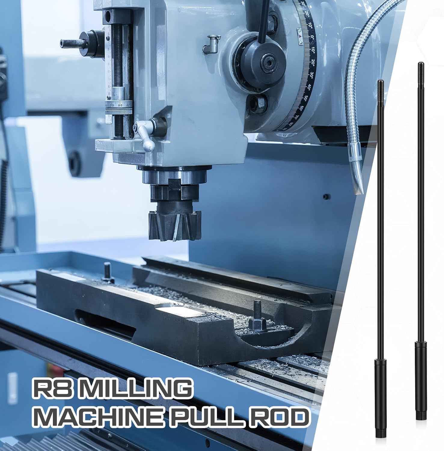 Zonon 2 Pack Milling Machine Pull Rod Compatible with R8, 7/16 Thread Draw Bar Overall Drawbar Compatible with Bridgeport Milling Machine Part
